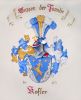 Wandmalerei - Familien Wappen
Das Wappen wurde mit vielen Details an einer Fassade im Aussenbereich mit Dispersionsfarben, Pinsel und Airbrush aufgetragen. Die Originalgre betrgt in der Hhe ca. 1m. 
Lftlmalerei - Werbetechnik Mnchen